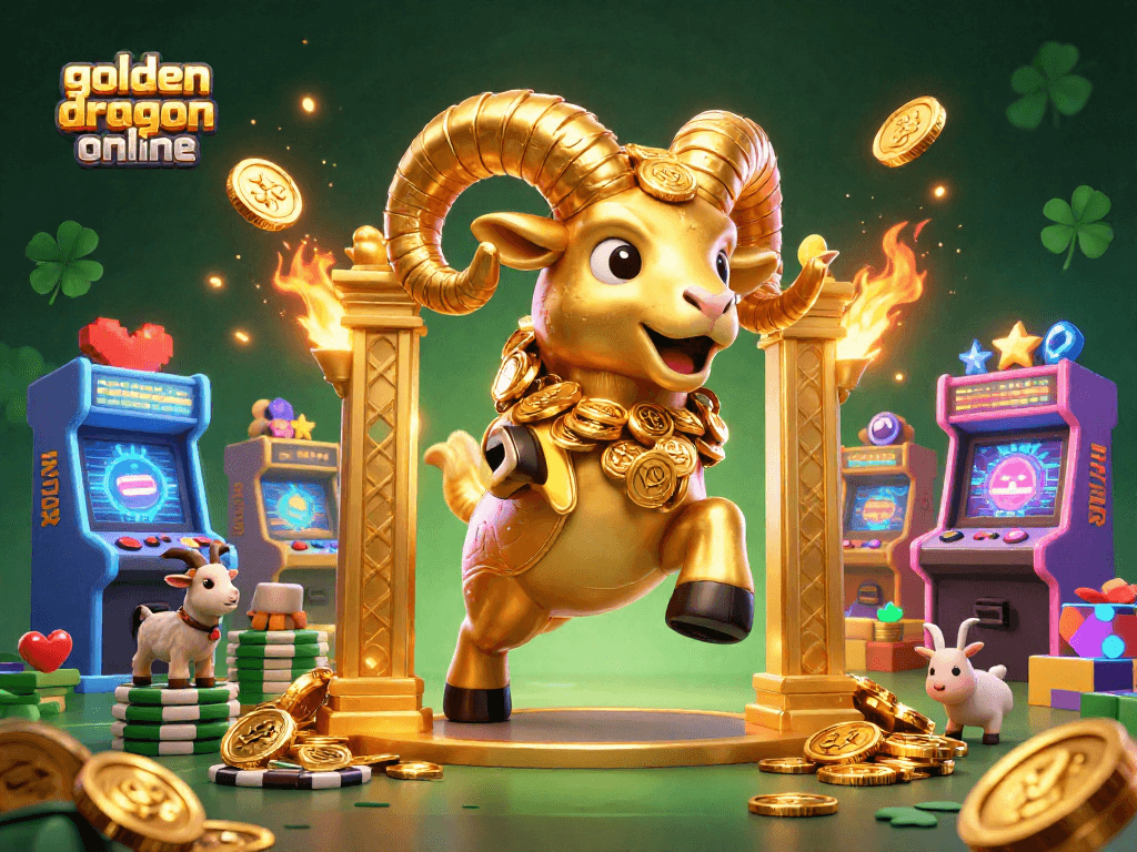 Experience the excitement of golden dragon online with a vibrant 3D casino scene featuring dynamic game elements.