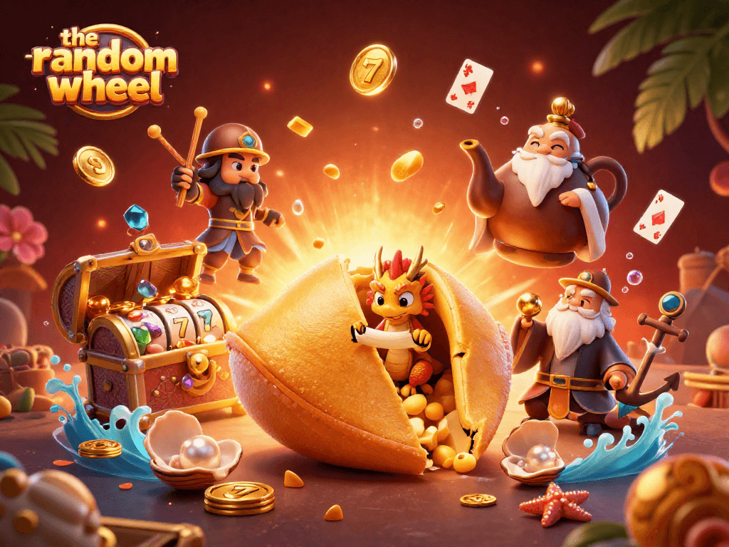 Experience the excitement of the-random-wheel with vibrant slot elements and dynamic casino characters.