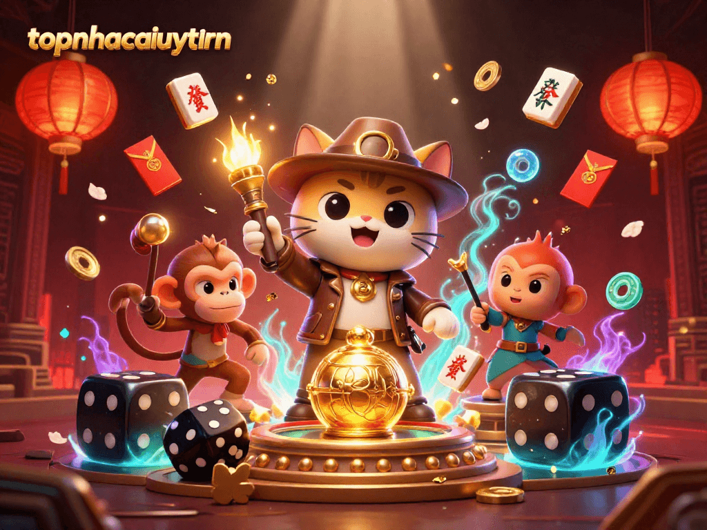 Engage with topnhacaiuytinn as a cat archaeologist uncovers rich casino treasures in vibrant illustrations.