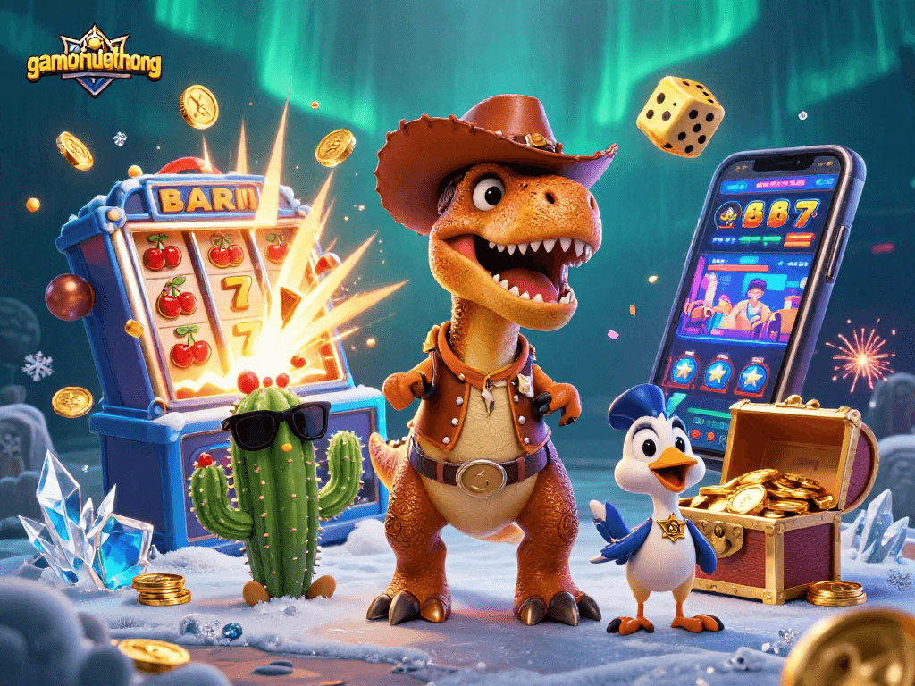 Engage with gamenohudoithuong in this vibrant illustration of a jackpot explosion and casino fun.