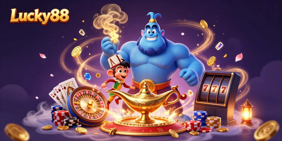 Experience the exciting world of Lucky88 with animated characters and vibrant casino elements.