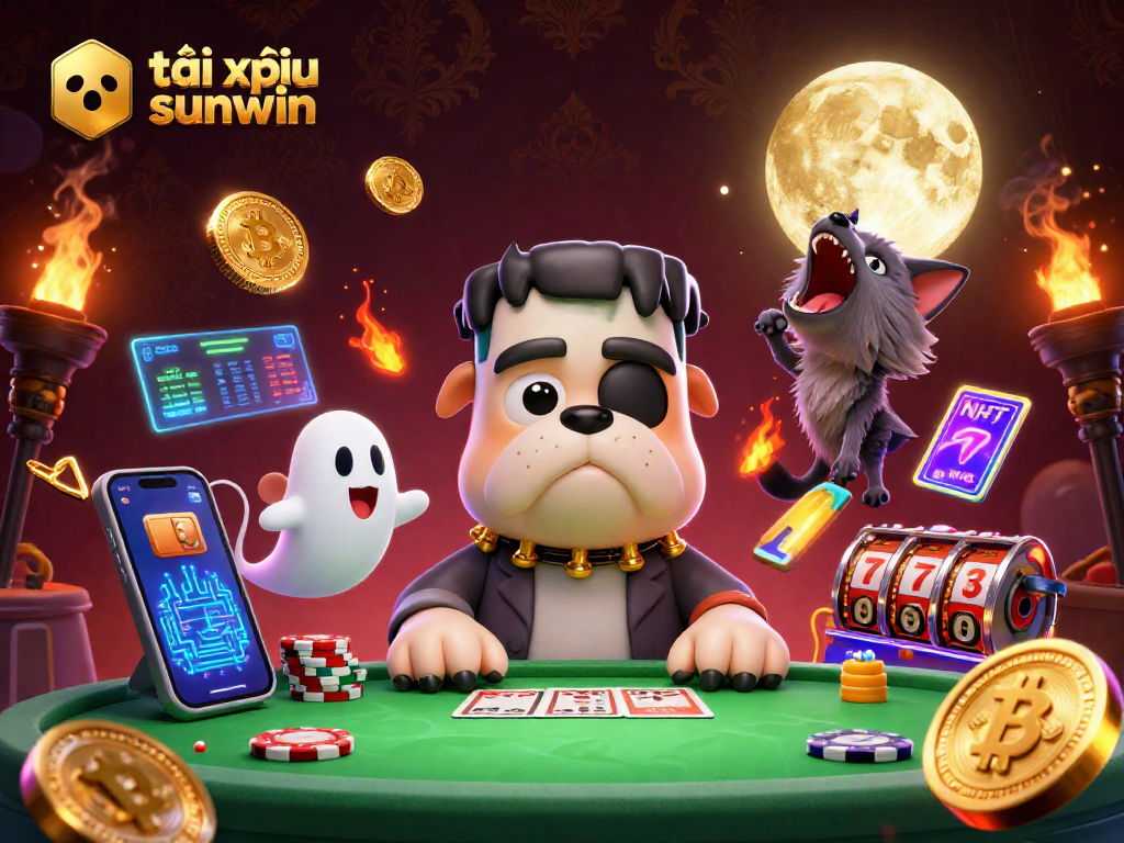 Engage in tài xỉu sunwin gameplay with a festive 3D casino scene featuring vibrant characters and rich game elements.