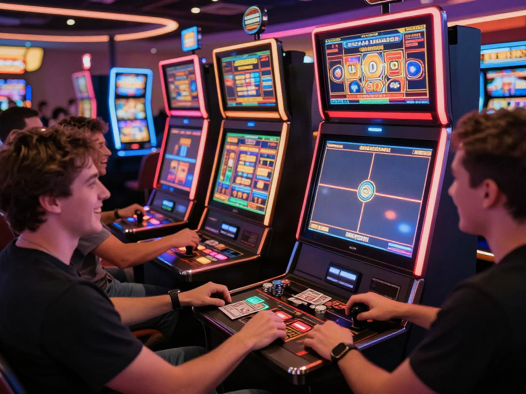 Excited players enjoying non gamstop slots in a vibrant casino atmosphere.