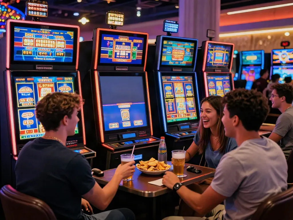 Bustling online casino scene showcasing players enjoying non gamstop slots with vibrant visuals.