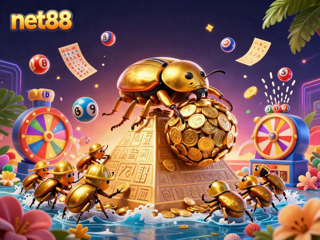 Experience the thrill of net88's casino with vibrant games and gold coins cascading in action.