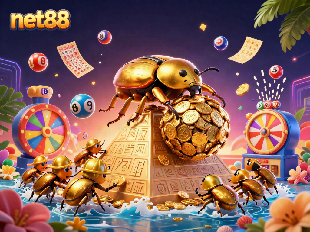 Experience the thrill of net88's casino with vibrant games and gold coins cascading in action.