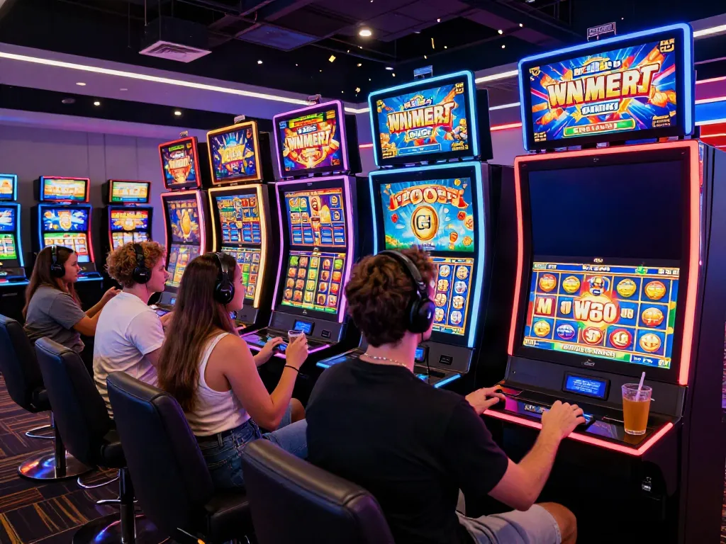 Excited players engaging with non gamstop slots in a vibrant gaming atmosphere filled with bright lights and winning moments.