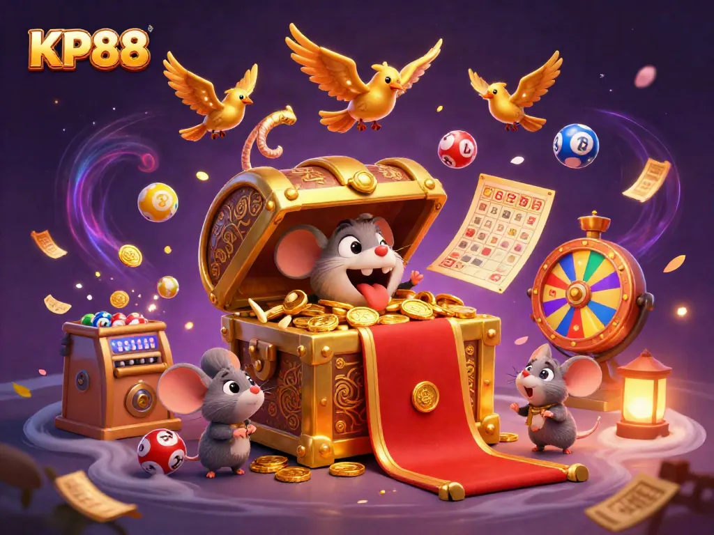 Engage in thrilling KP88 casino adventures featuring a golden treasure chest and exciting game elements.