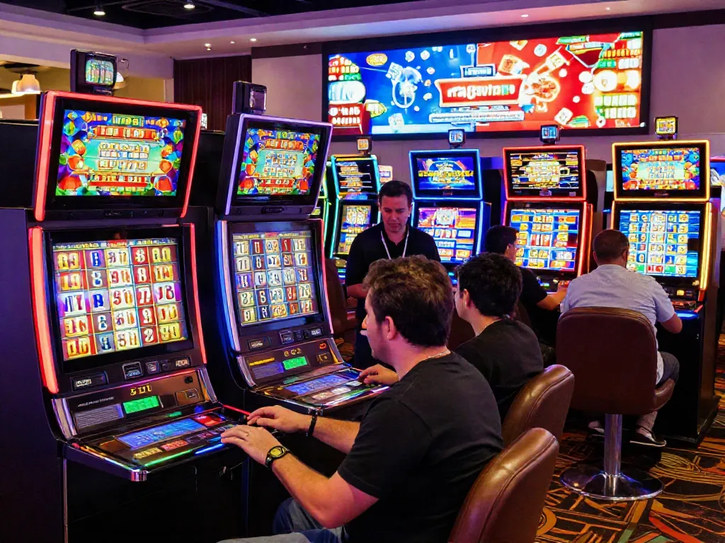 Players enjoying non GamStop slots in a lively casino atmosphere.