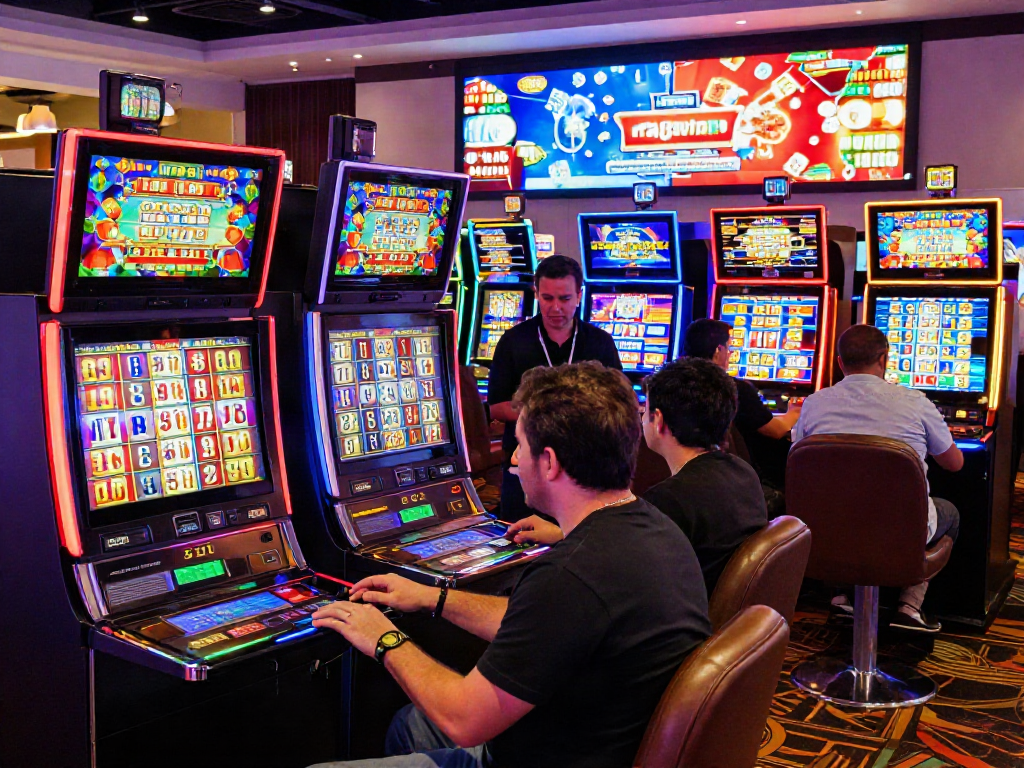 Players enjoying non GamStop slots in a lively casino atmosphere.