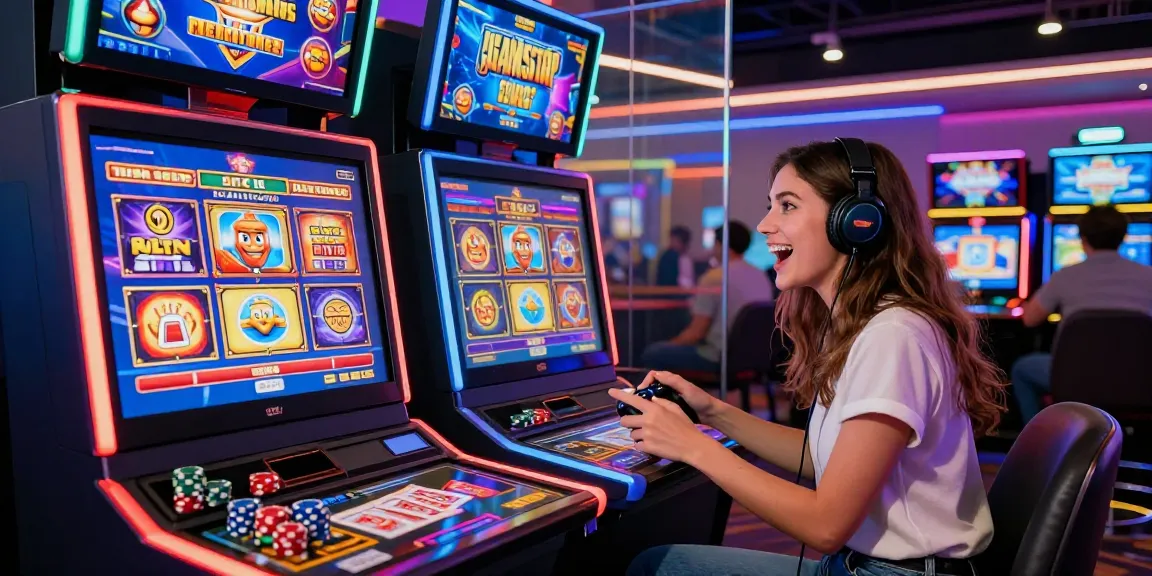Excited player enjoying non gamstop slots at a vibrant online casino