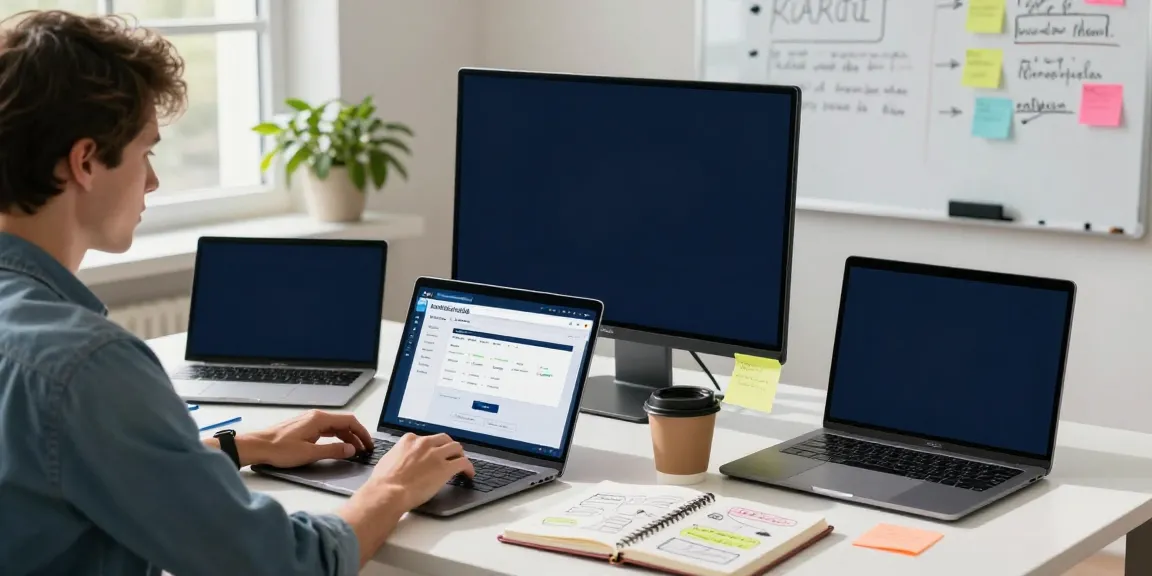 Digital marketing workspace showcasing instant indexing analysis, with a laptop, performance metrics, and a focused professional atmosphere.