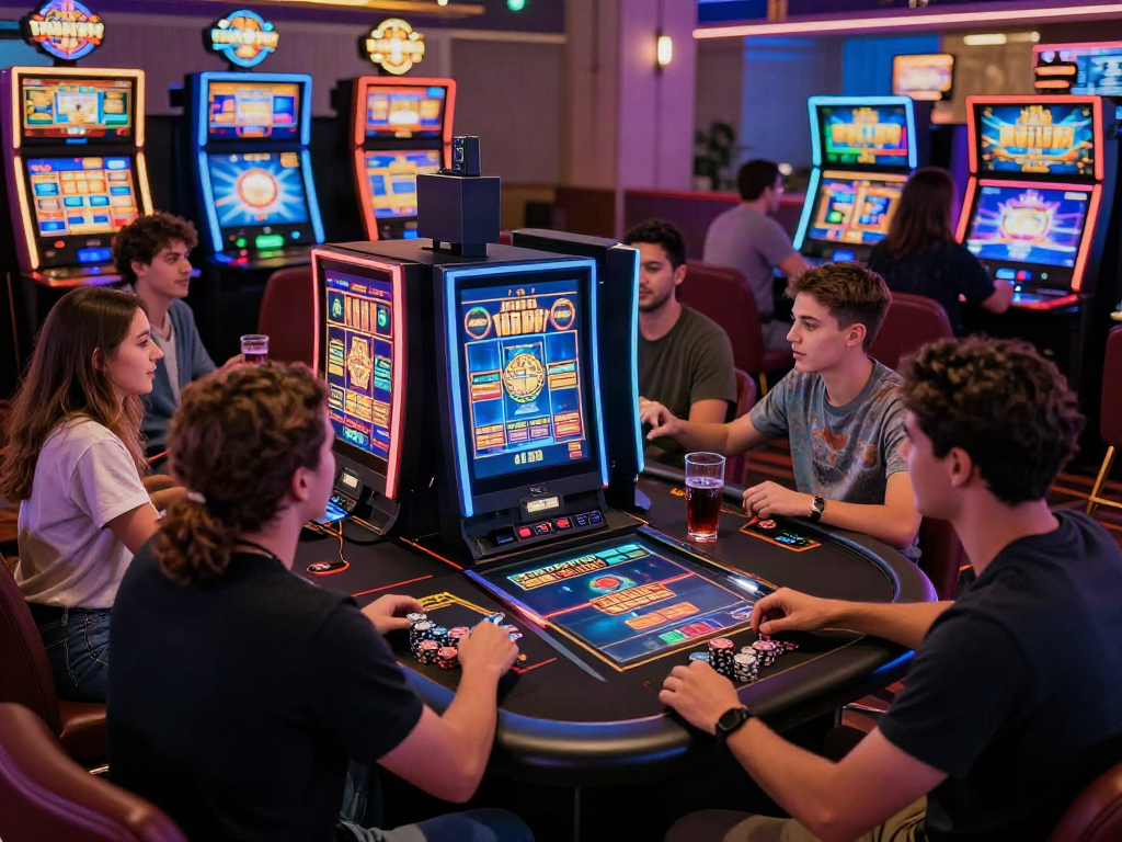 Group enjoying non gamstop slots at a lively online casino table.