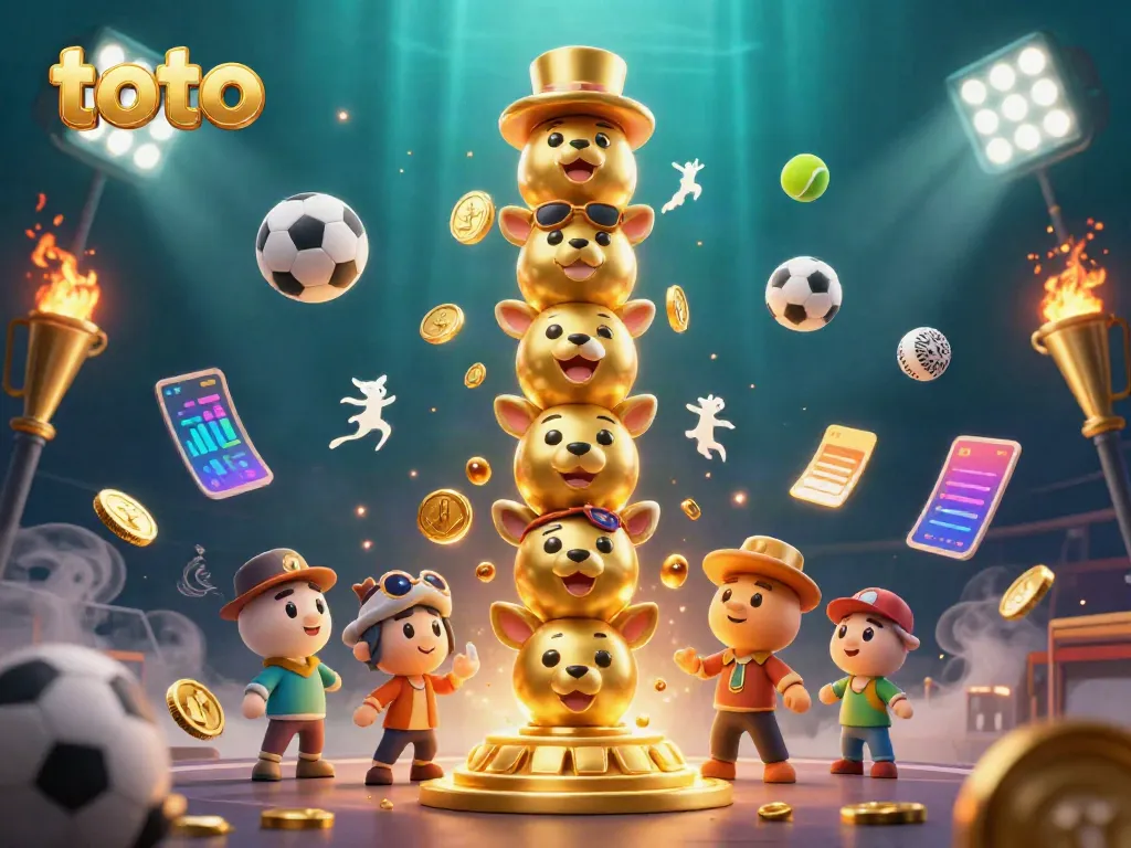 Experience thrilling sports betting excitement with toto, highlighted by dynamic 3D casino elements.
