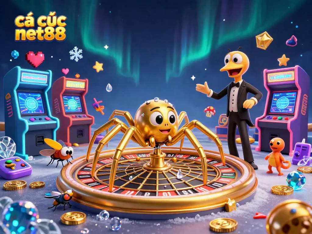 Engage in cá cược net88 with dynamic roulette and casino-themed illustration featuring vibrant game elements.