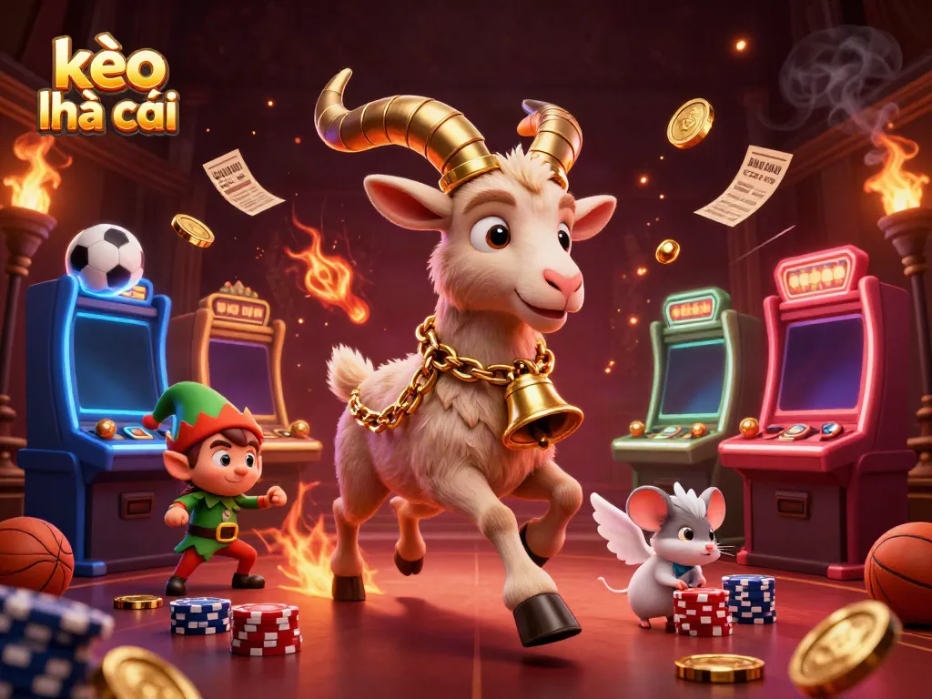 Experience thrilling sports betting at kèo nhà cái with festive characters managing a lively casino scene.