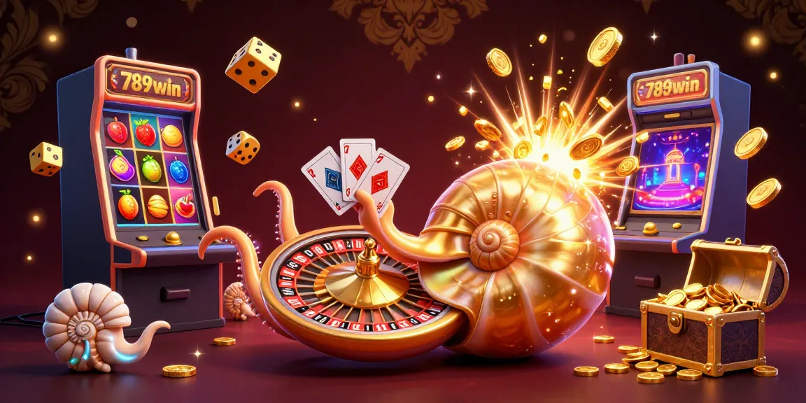 Experience the vibrant casino world of 789win with a stunning 3D illustration featuring a giant nautilus and explosive jackpot.