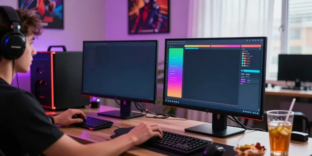 Engaging scene of a player enjoying non gamstop slots in a lively home office setup.