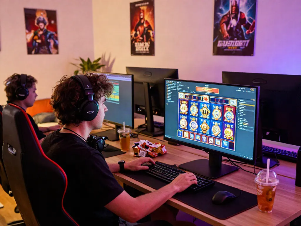 Engaged player enjoying non GamStop slots in a cozy gaming room.