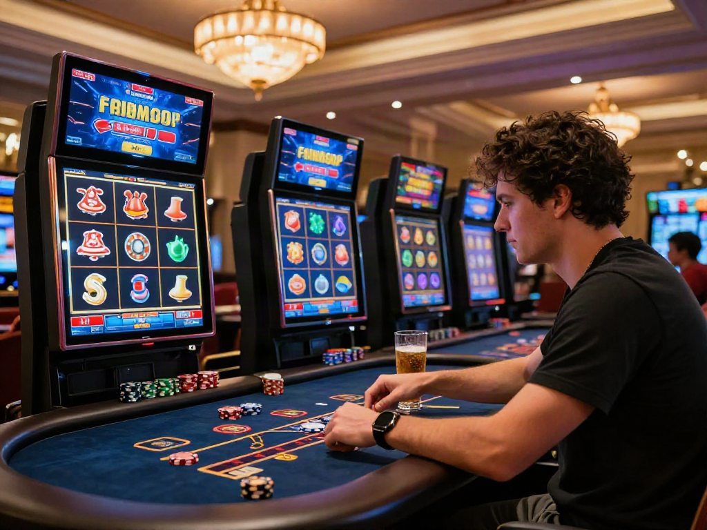 Player engaging with non gamstop slots in a luxurious online casino atmosphere.
