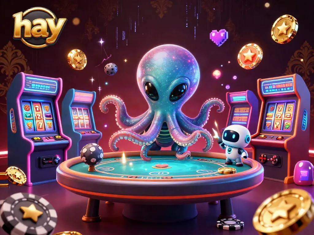 Experience the excitement of gambling with hay at this vibrant casino scene featuring alien characters.