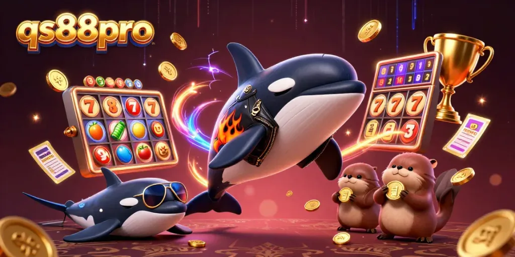 Engage with the excitement of qs88pro's vibrant slots and jackpots, featuring a dynamic scene of characters in action.