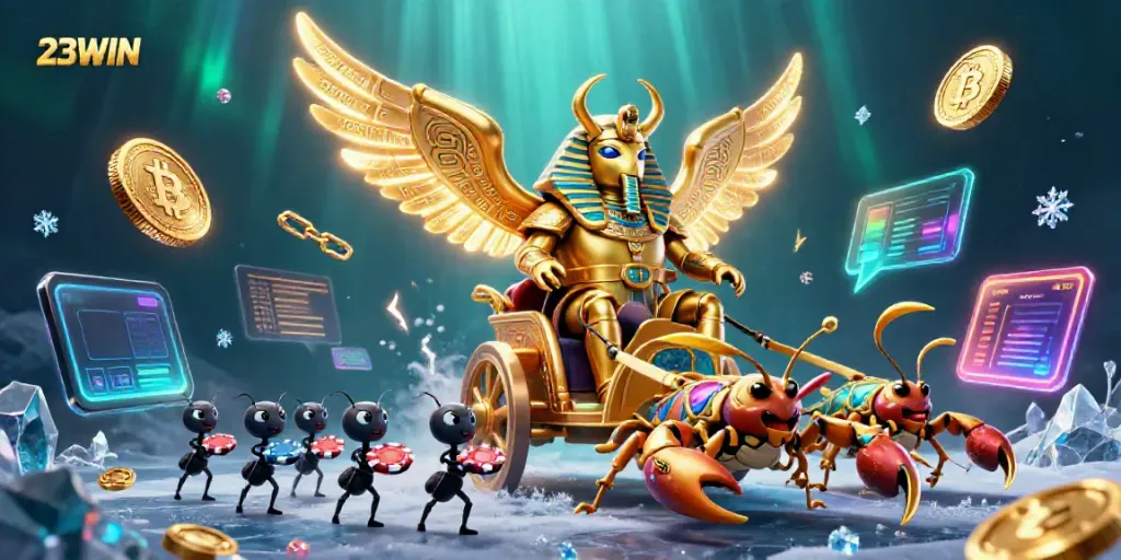 Experience thrilling gameplay with 23WIN, where a colossal scarab leads an exciting casino adventure.