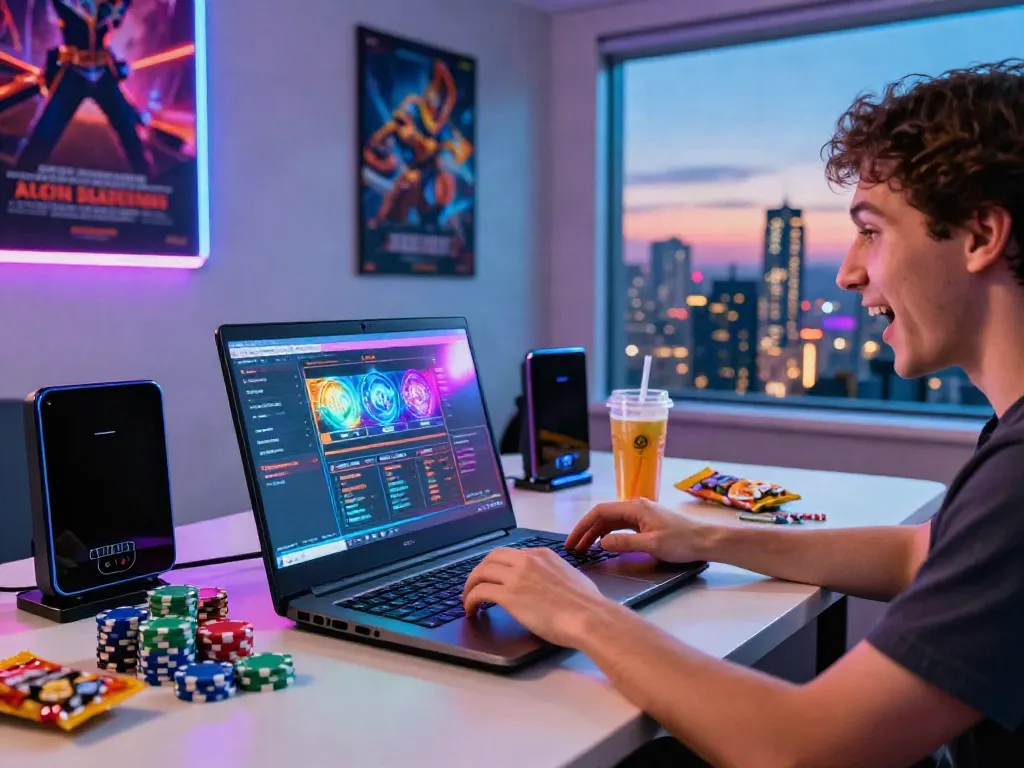 Exciting gaming setup showcasing non gamstop slots experience with vibrant city views.
