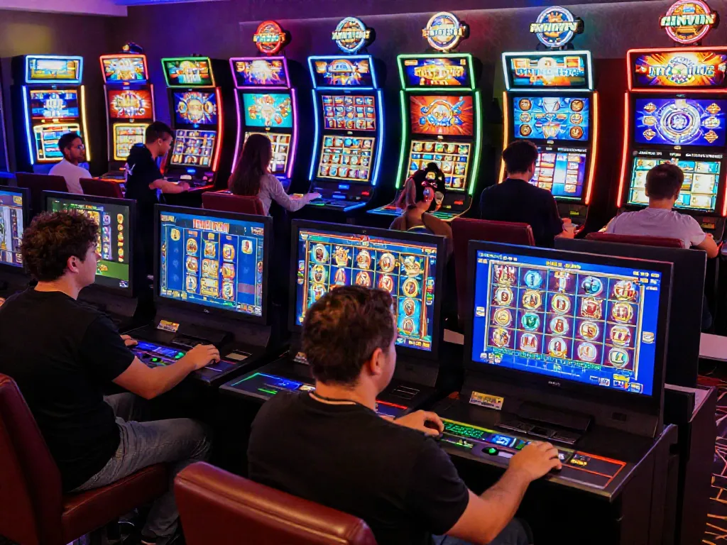 Engaged players enjoying non gamstop slots in a vibrant online casino atmosphere.
