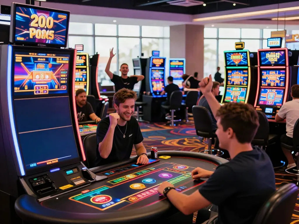 Diverse players experiencing excitement at non Gamstop slots in a vibrant online casino setting.