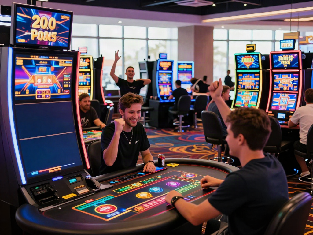 Diverse players experiencing excitement at non Gamstop slots in a vibrant online casino setting.