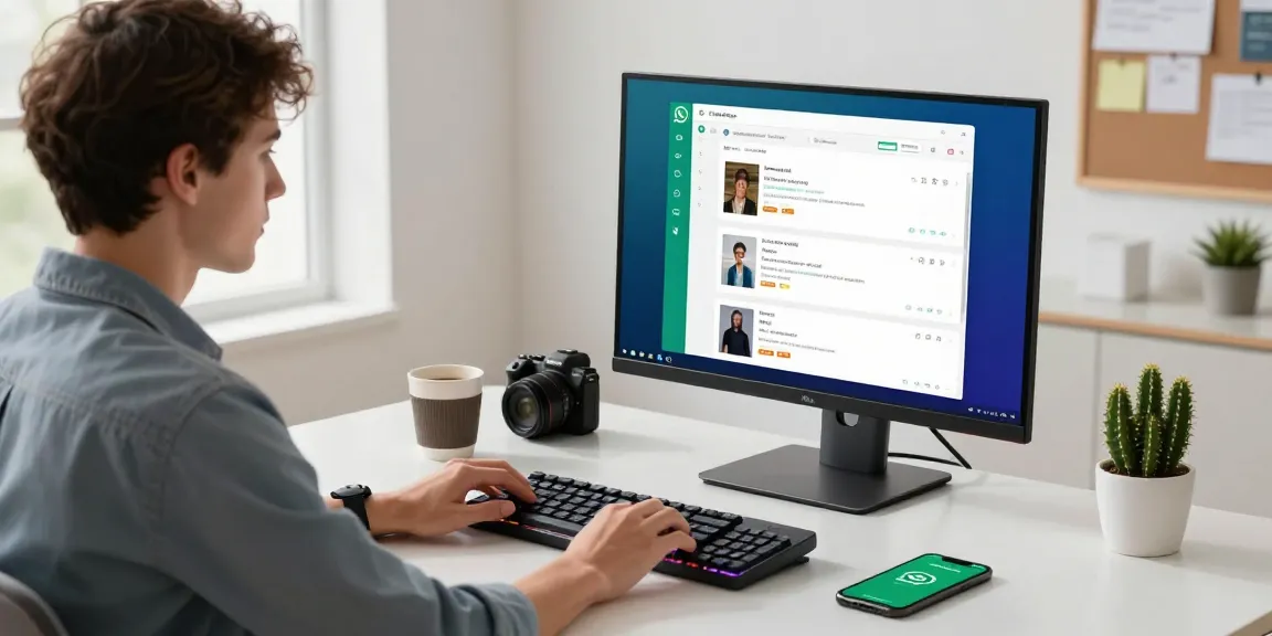 Engaging with the WhatsApp電腦版 application in a modern workspace.